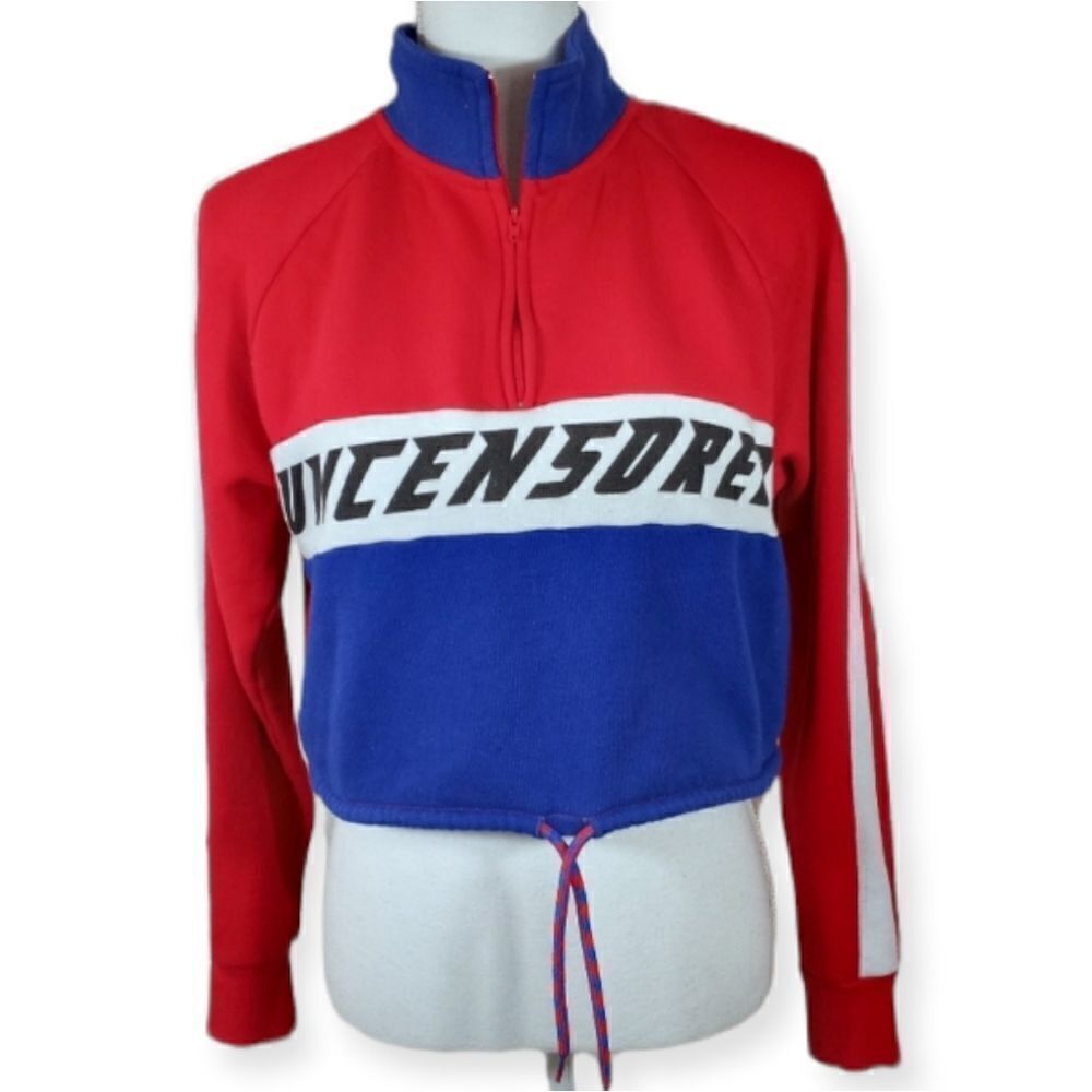 FOREVER 21 CROP RED, WHITE, & BLUE "UNCENSORED" SWEATSHIRT SZ.S EUC